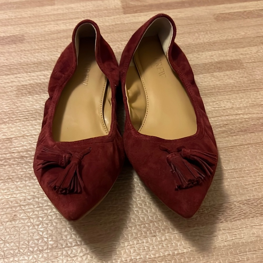 J. Crew Factory suede stretch red tassel flats 6.5 . Worn twice. Like new